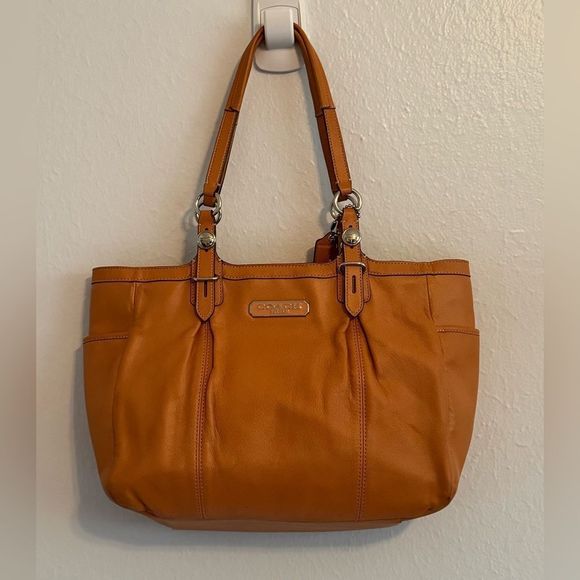 Coach Handbags - Coach Gallery East West Coral Orange J1032-F16565 Leather Shoulder Tote Purse